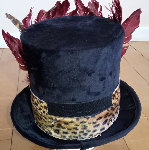 Witch doctor Voodoo top hat leopard print skull bones and feather details - Picture 3 of 11